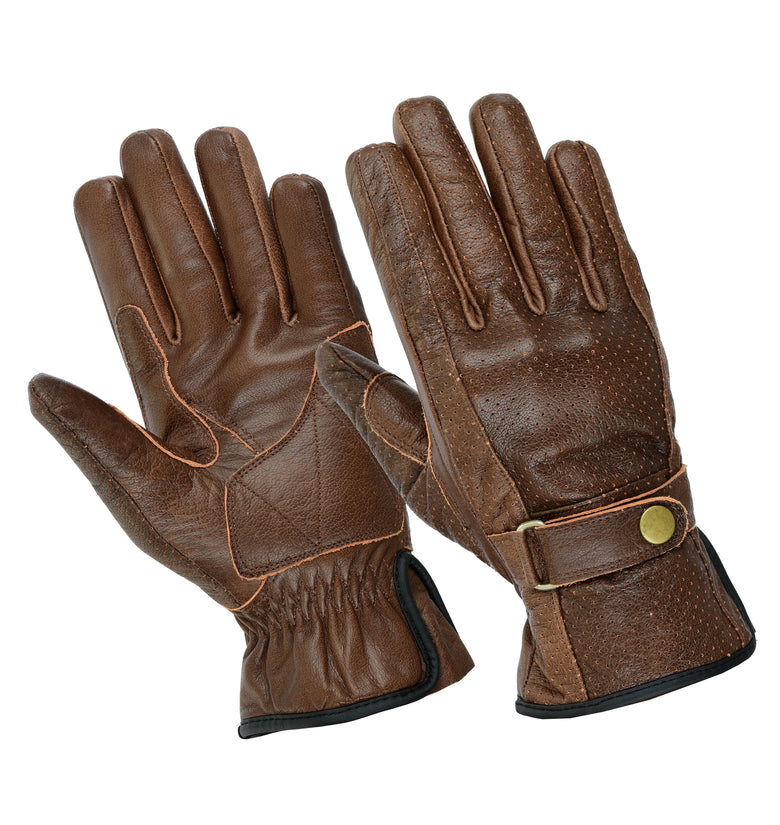 Gallanto Brown Motorcycle Armoured Leather Summer Vented Gloves