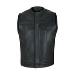 Collarless Cut off Black Mens Vest Waistcoat Gilet Biker Motorcycle Leather