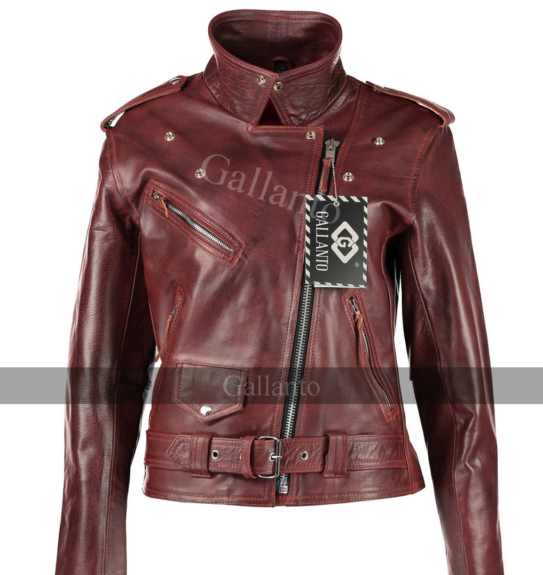 Vintage Red Ladies Brando Biker Jacket1