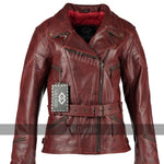 Vintage Red Demi Womens Long Leather Biker Jacket