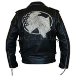 Men’s Black Leather USA Eagle Embossed Motorcycle Jacket