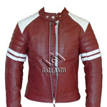 8080 Red and White Biker Leather Jacket