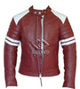 8080 Red and White Biker Leather Jacket
