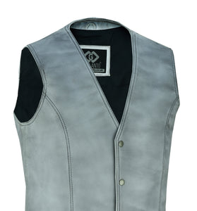 Mens Snap Button Dirty Grey Leather Classic Soft Leather Vest Waistcoat