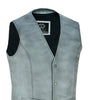 Mens Snap Button Dirty Grey Leather Classic Soft Leather Vest Waistcoat