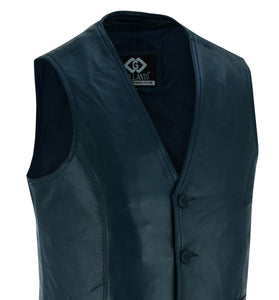 Mens Coat Button Navy Leather Classic Soft Leather Vest Waistcoat