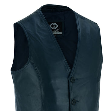 Mens Coat Button Navy Leather Classic Soft Leather Vest Waistcoat