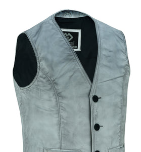 Mens Coat Button Dirty Grey Leather Classic Soft Leather Vest Waistcoat