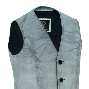 Mens Coat Button Dirty Grey Leather Classic Soft Leather Vest Waistcoat