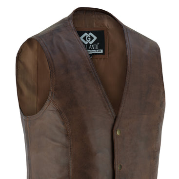 Mens Snap Button Brown Leather Classic Soft Leather Vest Waistcoat