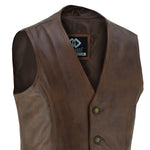 Mens Coat Button Brown Leather Classic Soft Leather Vest Waistcoat