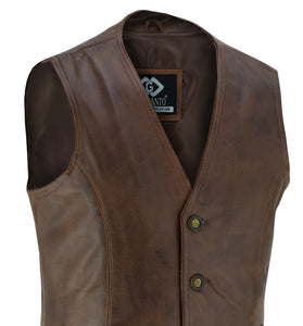 Mens Coat Button Brown Leather Classic Soft Leather Vest Waistcoat