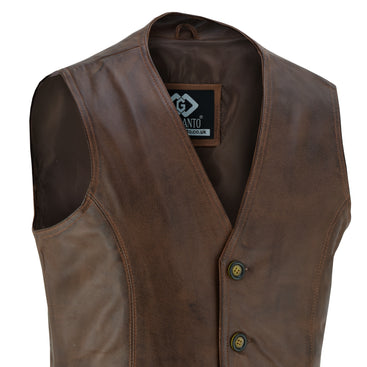 Mens Coat Button Brown Leather Classic Soft Leather Vest Waistcoat