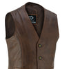 Mens Coat Button Brown Leather Classic Soft Leather Vest Waistcoat