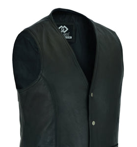 Mens Snap Button Black Leather Classic Soft Leather Vest Waistcoat