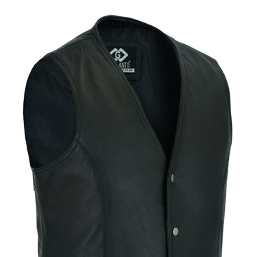 Mens Snap Button Black Leather Classic Soft Leather Vest Waistcoat