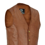 Mens Snap Button Tan Leather Classic Soft Leather Vest Waistcoat