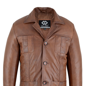 Men’s Vintage Brown Leather Blazer Jacket – Retro Sam Tyler Style