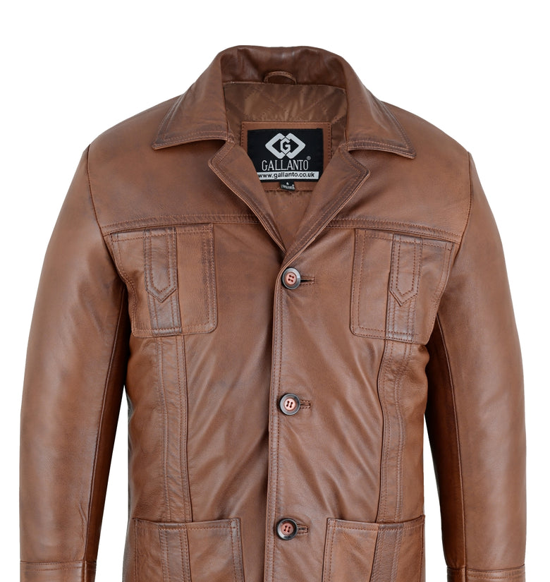 Men’s Vintage Brown Leather Blazer Jacket – Retro Sam Tyler Style