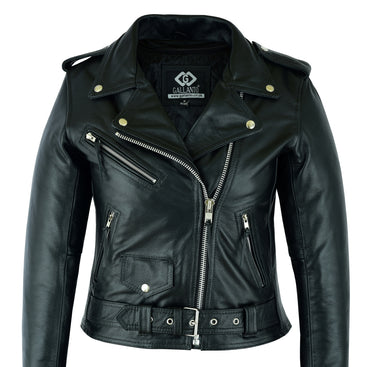 Women’s Classic Brando Leather Biker Jacket Black & Brown Cowhide