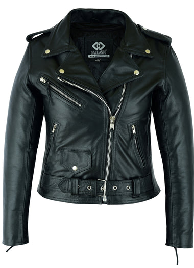 Women’s Classic Brando Leather Biker Jacket Black & Brown Cowhide