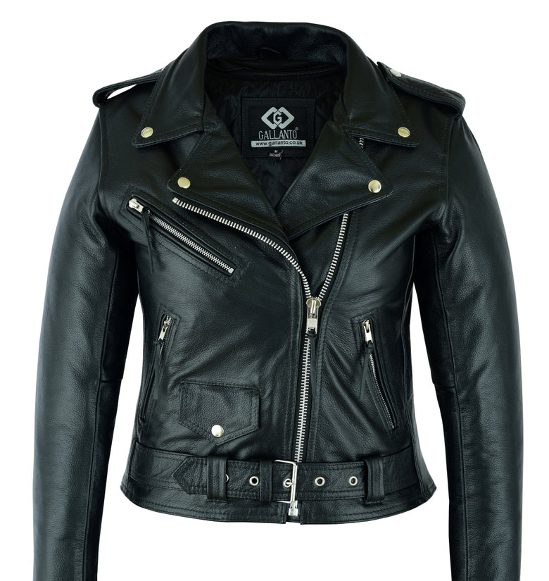 Women’s Classic Brando Leather Biker Jacket Black & Brown Cowhide