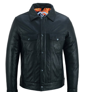 Timeless Men’s Black Leather Trucker Jacket Premium Sheep Napa