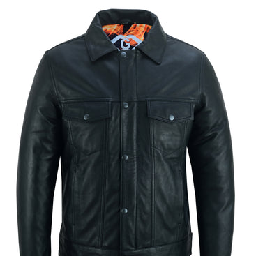 Timeless Men’s Black Leather Trucker Jacket Premium Sheep Napa