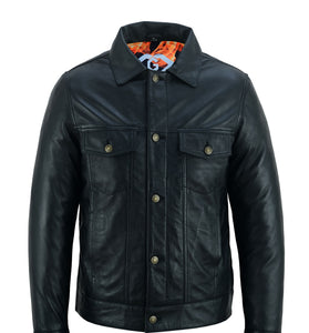 Classic Men’s Black Leather Trucker Jacket Premium Sheep Napa