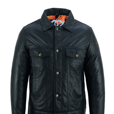 Classic Men’s Black Leather Trucker Jacket Premium Sheep Napa