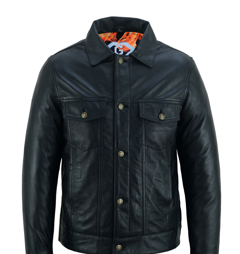 Classic Men’s Black Leather Trucker Jacket Premium Sheep Napa