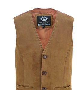 Soft Tan Suede Classic Mens Leather Vest Waistcoat