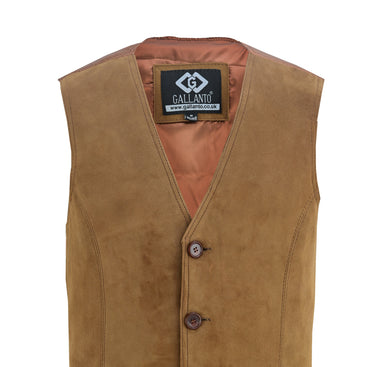 Soft Tan Suede Classic Mens Leather Vest Waistcoat