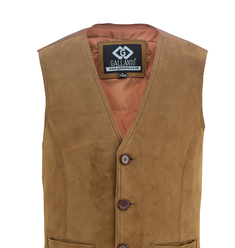Soft Tan Suede Classic Mens Leather Vest Waistcoat