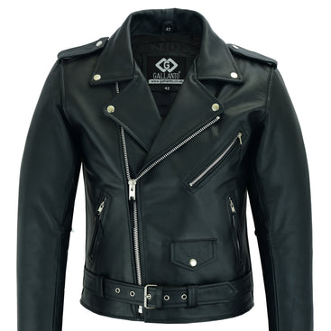 Mens Cowhide Silver Zip Brando Biker Motorcycle Real Leather Jacket