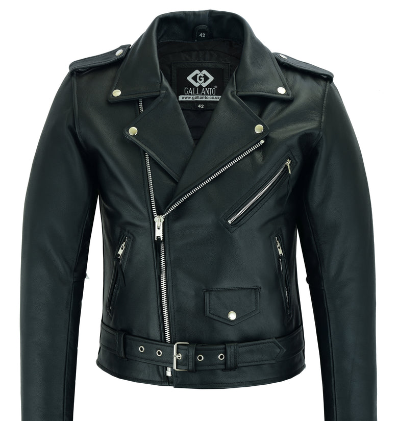 Mens Cowhide Silver Zip Brando Biker Motorcycle Real Leather Jacket