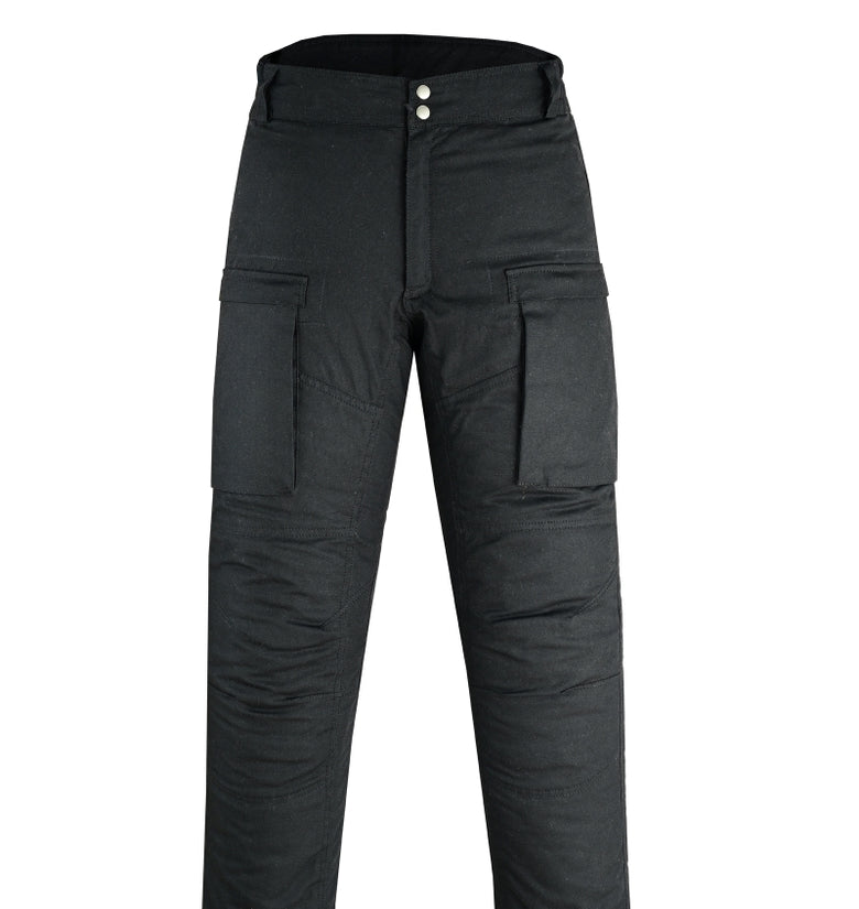 Waxed Cotton Motorcycle Trousers Waterproof CE Armoured Cargo Riding Pants