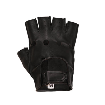 Classic Black Leather Fingerless Gloves – Lightweight Unlined Grip Gloves with Adjustable Velcro Strap