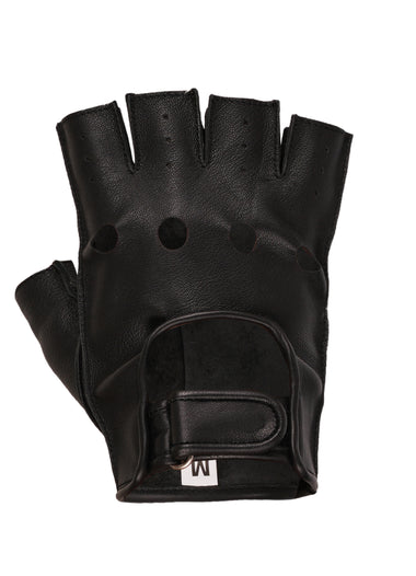 Classic Black Leather Fingerless Gloves – Lightweight Unlined Grip Gloves with Adjustable Velcro Strap