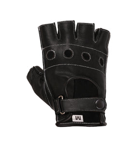 Elegant Black Leather Fingerless Gloves with White Stitch – Lightweight Driving & Style Gloves