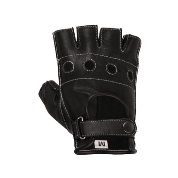 Elegant Black Leather Fingerless Gloves with White Stitch – Lightweight Driving & Style Gloves