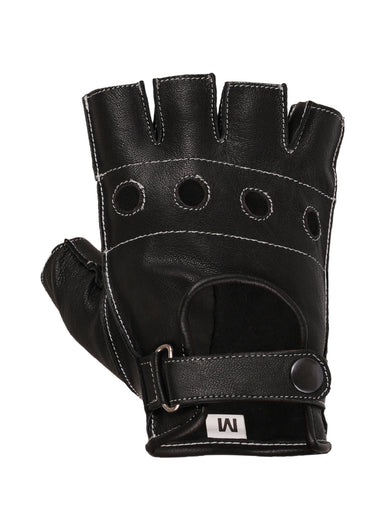 Elegant Black Leather Fingerless Gloves with White Stitch – Lightweight Driving & Style Gloves