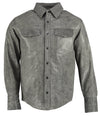 Mens Stonewash Grey Leather Long Sleeve Fashion Shirt