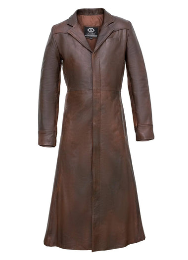 Detective Neo Matrix Black & Brown Gothic Style Men’s Leather Trench Long Coat