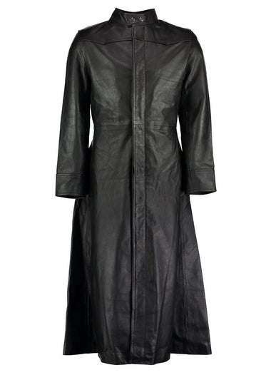 Neo Matrix Gothic Style Black Men's Long Leather Trench Coat