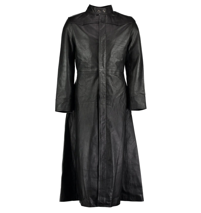 Neo Matrix Gothic Style Black Men's Long Leather Trench Coat