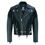 Vintage Black Fringe Leather Motorcycle Jacket - Tassle Concho Premium Biker