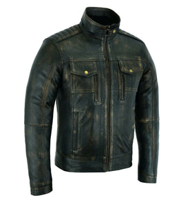 Vintage Antique Brushed Brown Cafe Retro Biker Leather Jacket Motorcycle Wax