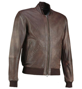 Brown Bomber Vintage Perforated  Motorcycle Leather Jacket
