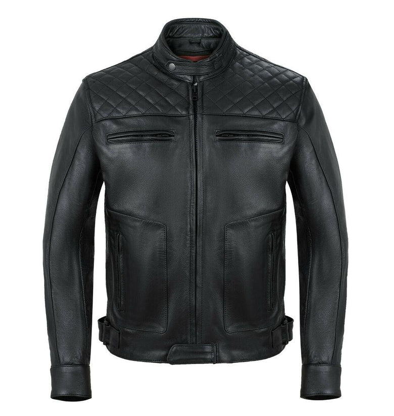 Mens Diamond Black & Brown Leather Motorcycle Jacket Cowhide